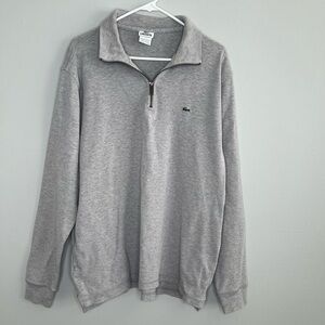 Lacoste Men’s Grey Quarter Zip Sweatshirt XXL Pockets Cotton Crocodile Logo Gray
